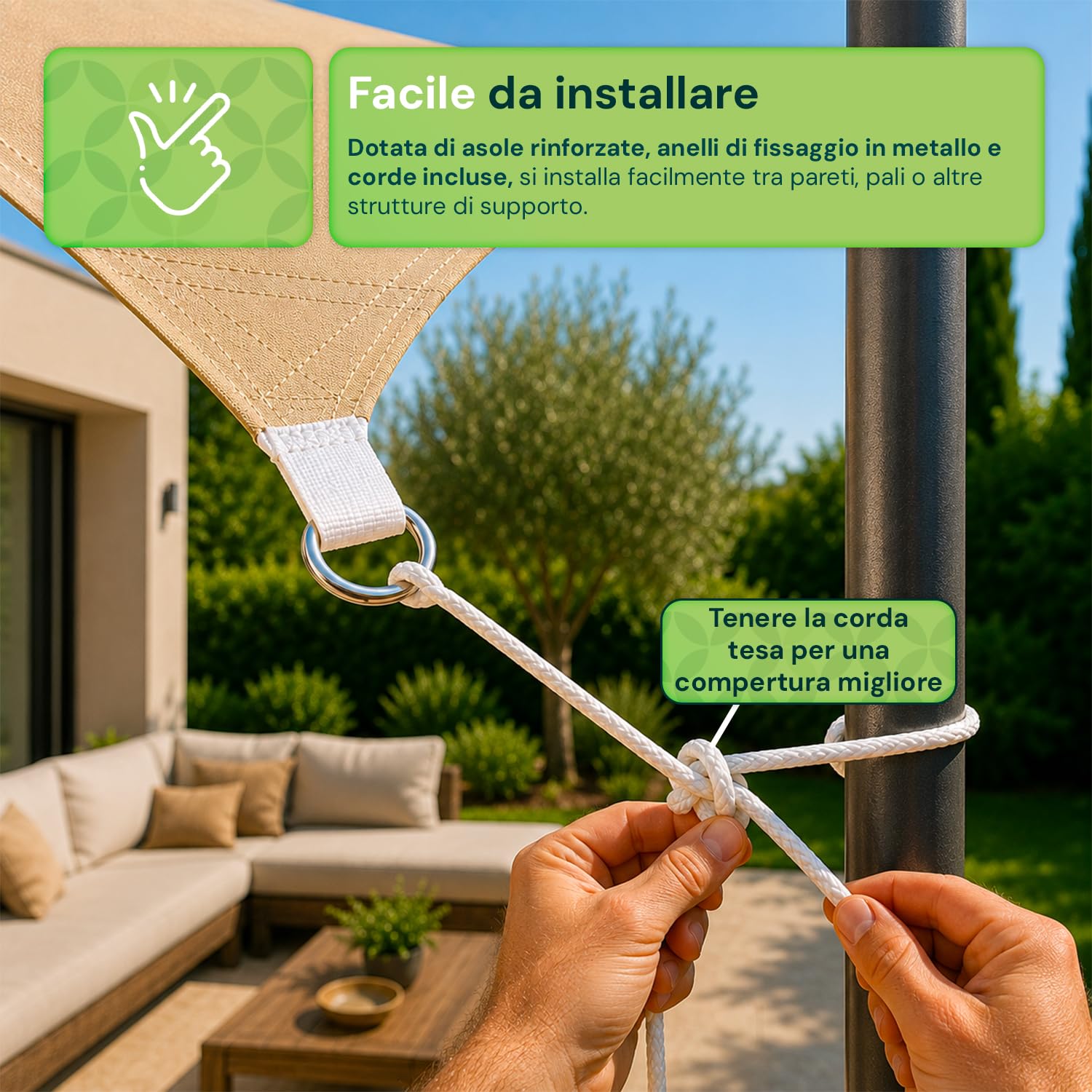 Tenda a Vela Parasole Ombreggiante Traspirante Permeabile Telo Telone per Esterno, Giardino, Terrazzo, Balcone Rettangolare e Quadrata Resistente ai Raggi UV (Triangolare, 5 x 5 x 5 metri)