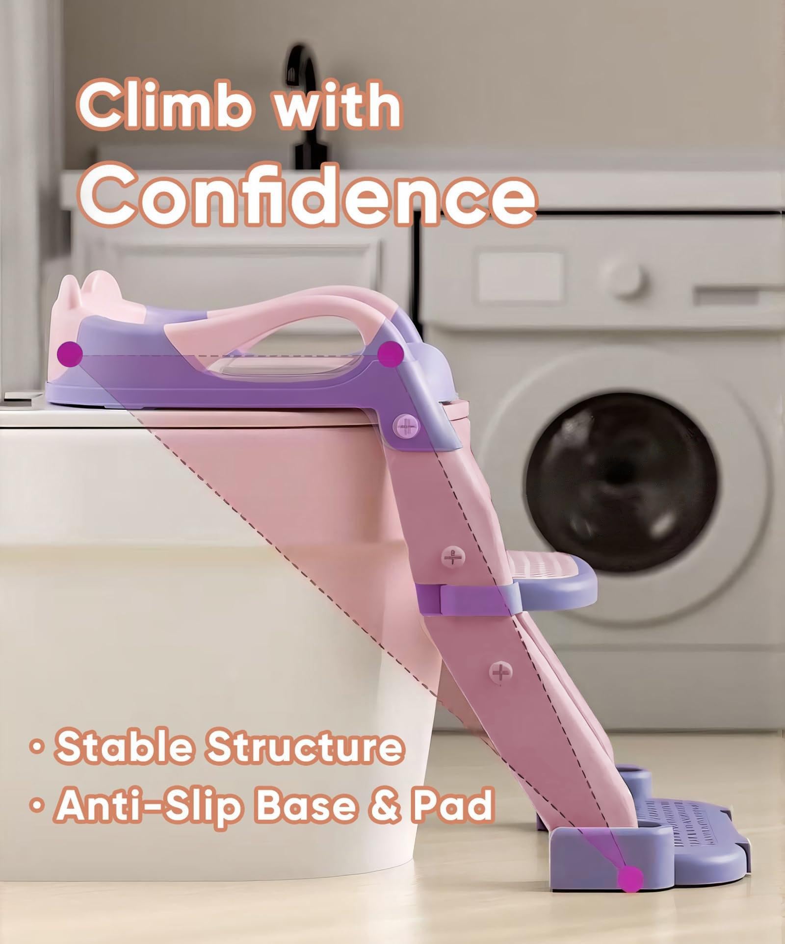 Riduttore WC Bambini, Scaletta WC Pieghevole 3 in 1 per Bambini, Antiscivolo e Impermeabile, con Paraspruzzi, Sedile WC per Bambini per L'addestramento Indipendente dei Bambini al Vasino (Viola)