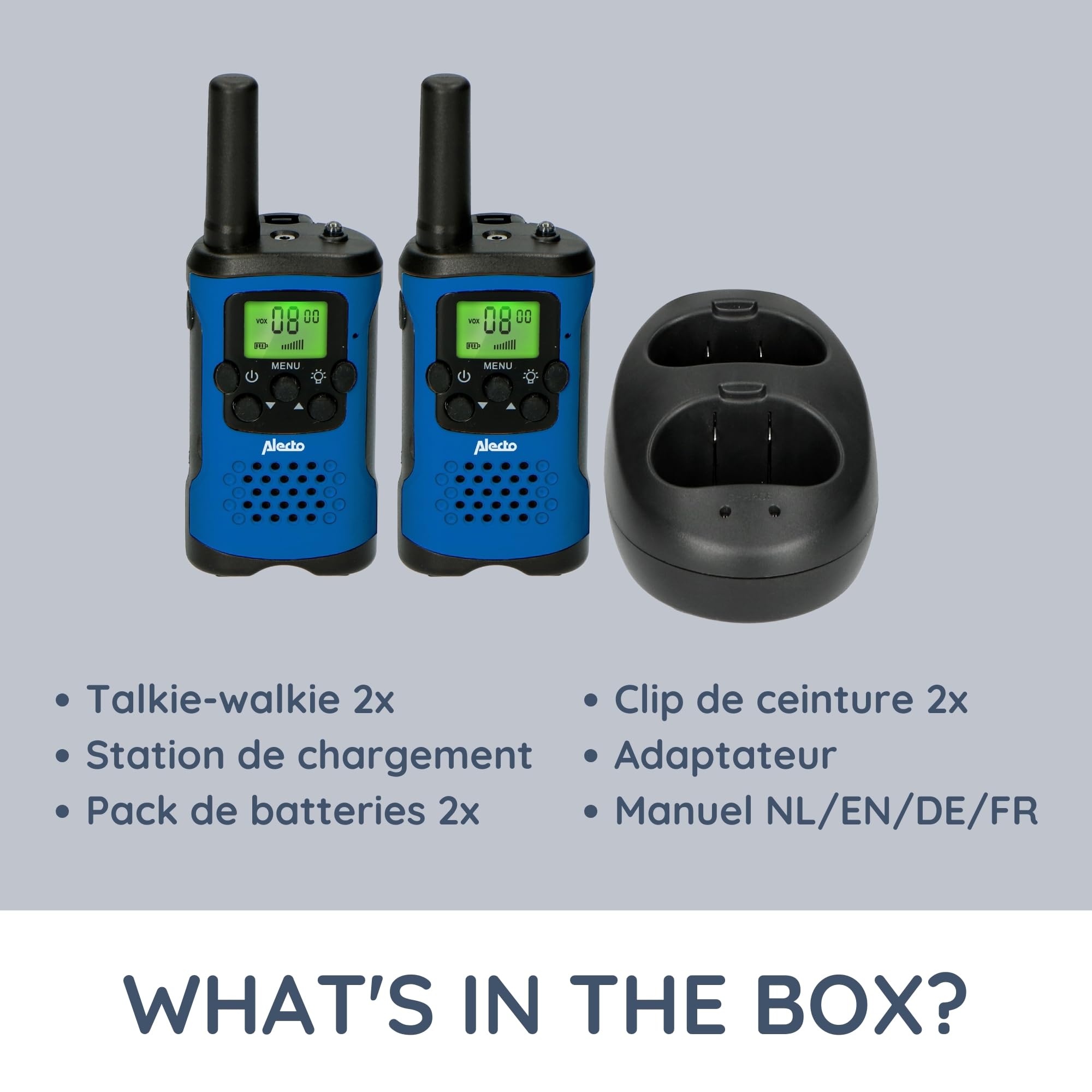 Alecto FR175BW Ensemble de Deux talkies-Walkies - Talki Walki avec portée jusqu'à 7 km - Talky Walky pour Les Enfants avec 8 canaux - Bleu/Noir