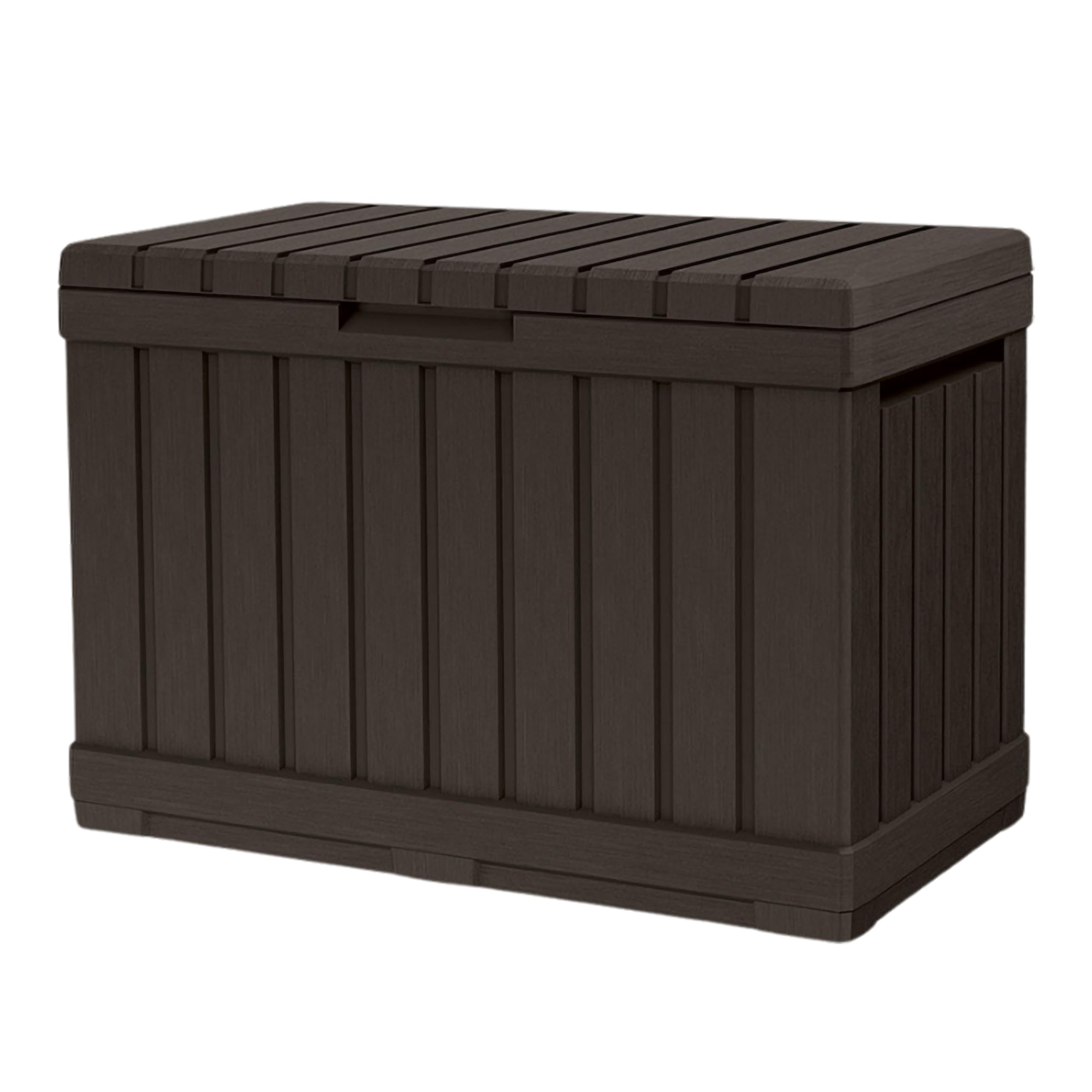 Keter Kentwood 190L Outdoor Resin Garden Storage Box, Brown | Weatherproof Wood‑Effect Panels | Stores Cushions, Garden Tools & Outdoor Accessories | Lockable Lid & Extra Seating