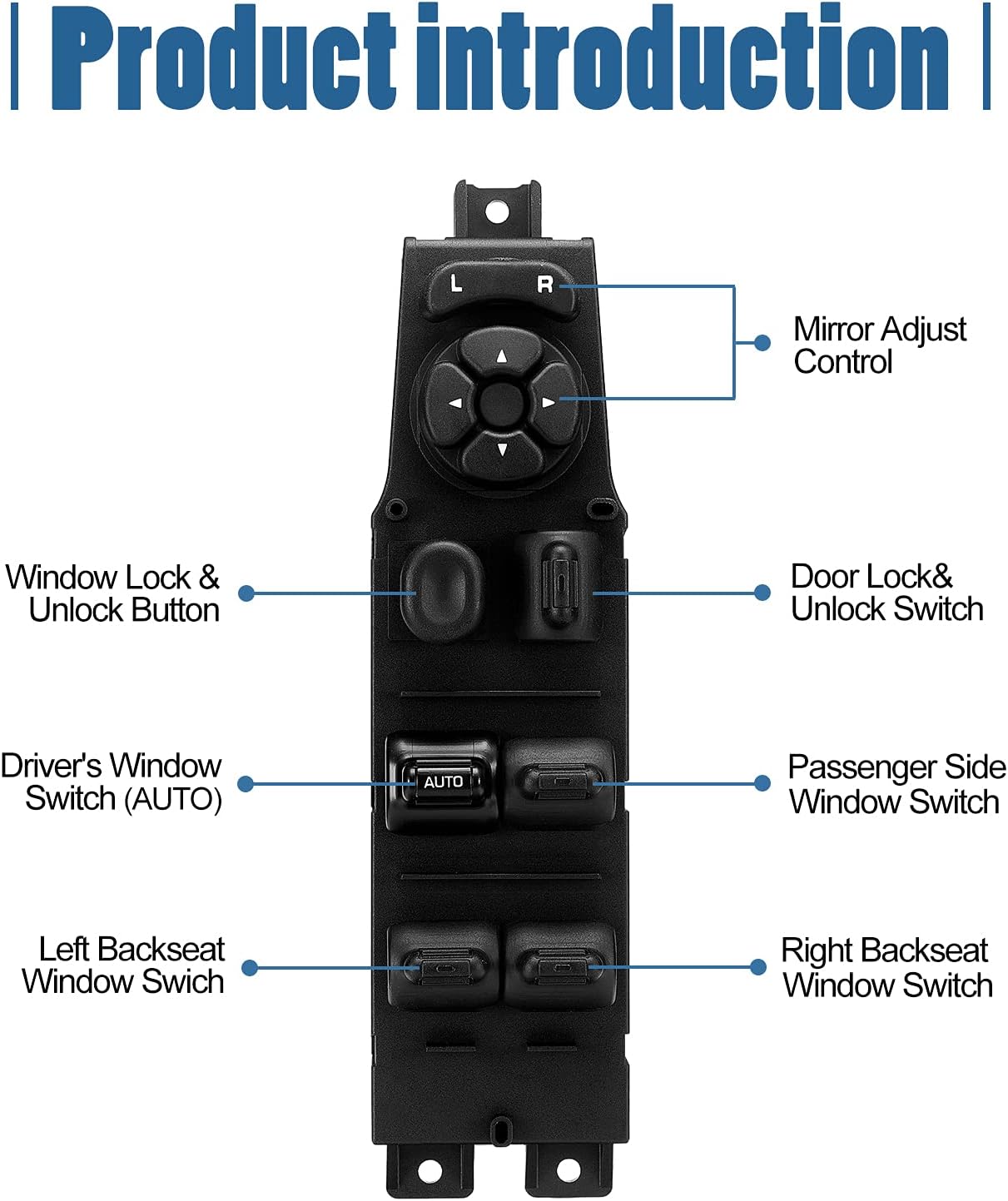 Power Window Switch Front Left Driver Side Replacement for Jeep Cherokee 1997-2001,56009449AC 68171681AA 68171681AB 901-405