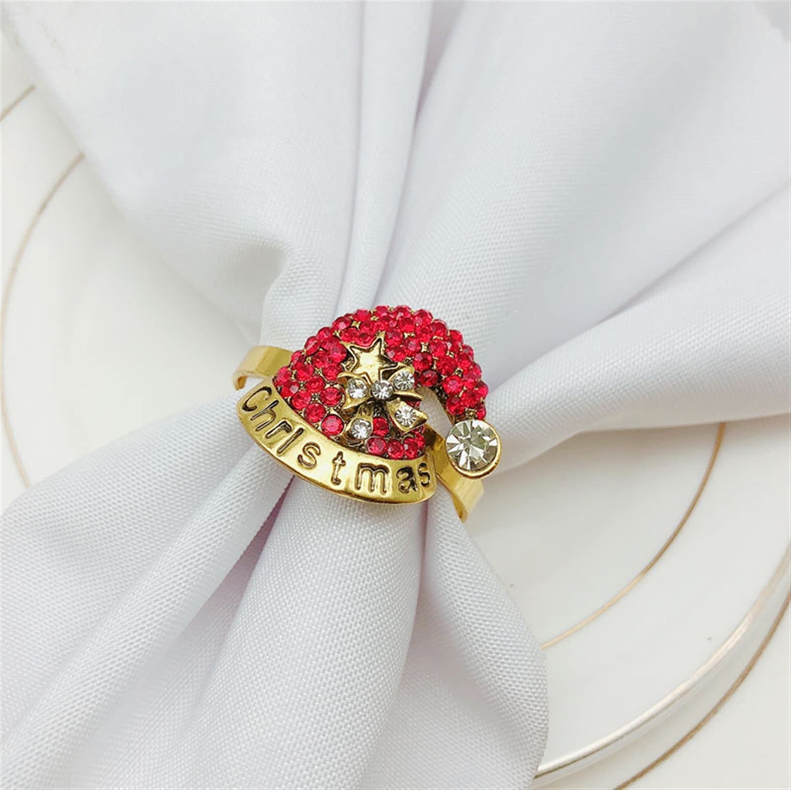 servilletero 6pcs Diamond-Studded Santa Hat Sapkin Hebilla Anillo de servilleta