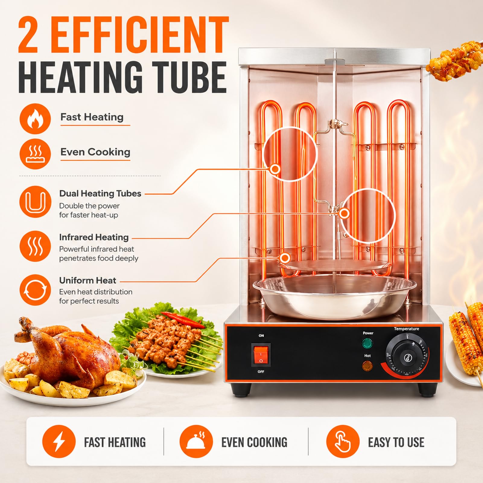 Grill Kebab Döner Elettrico 3000W Forno Verticale 360° 50–300°C Gyros Acciaio Inox Macchina Shawarma 2 Resistenze per Carne Uso Domestico e Professionale