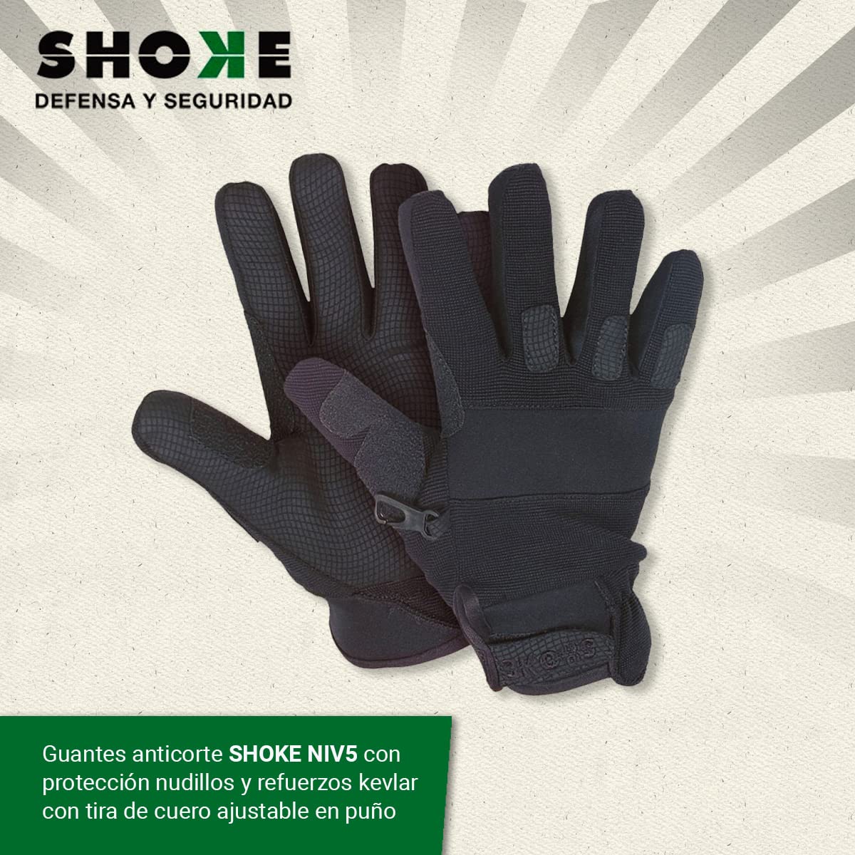 SHOKE - Guantes anticortes policiales nivel 5 - Guantes de trabajo para las Fuerzas y Cuerpos de Seguridad - Protección de kevlar en nudillos y pulgar - Resistencia al corte por cuchilla y abrasión M
