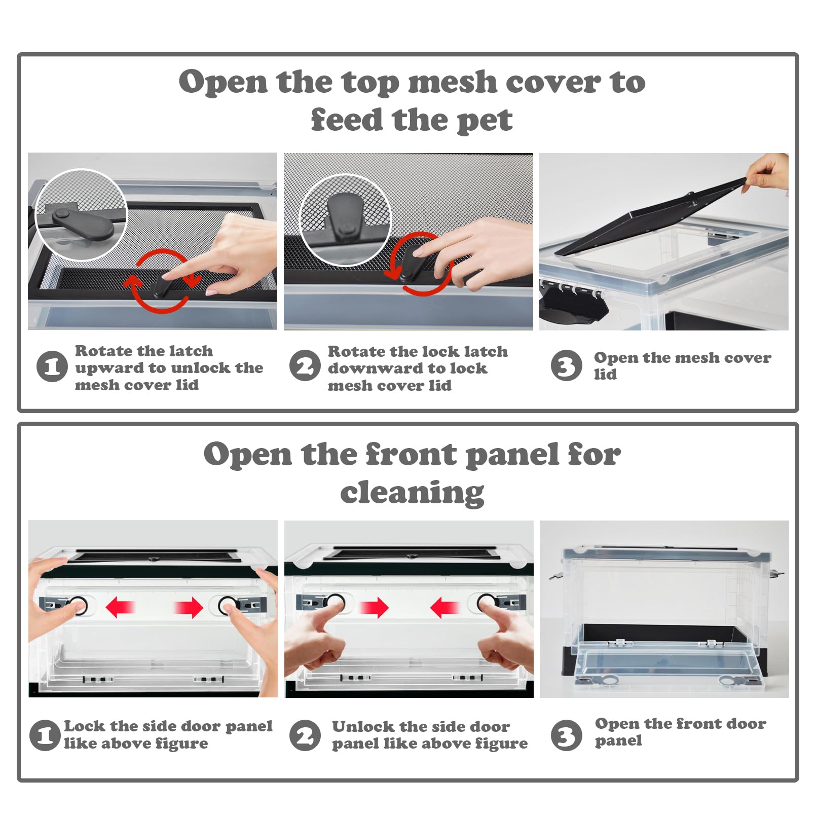 PINVNBY Caja de alimentación de reptiles de plástico con ruedas, jaula de cría de reptiles, anfibios transparentes, tanque de terrario de hábitat, contenedor de transporte portátil para lagarto,