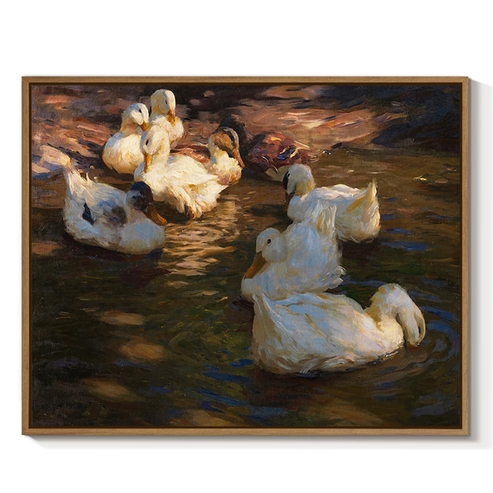 Vintage Animals Wall Art Prints Cute Ducks in the Water Canvas Oil Painting Nature Wilderness Illustrations Fine Art Decor Stretched and Framed for Kids Room Bedroom Farmhouse Decoration, 8"x10"x1Pcs