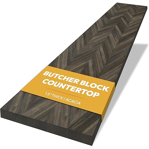 Chevron Acacia Butcher Block Countertop 48 x 25 x 1.5 Inches, Mocha Stain Solid Wood Table Top for Desk Top, Workbench Top, Kitchen Countertop