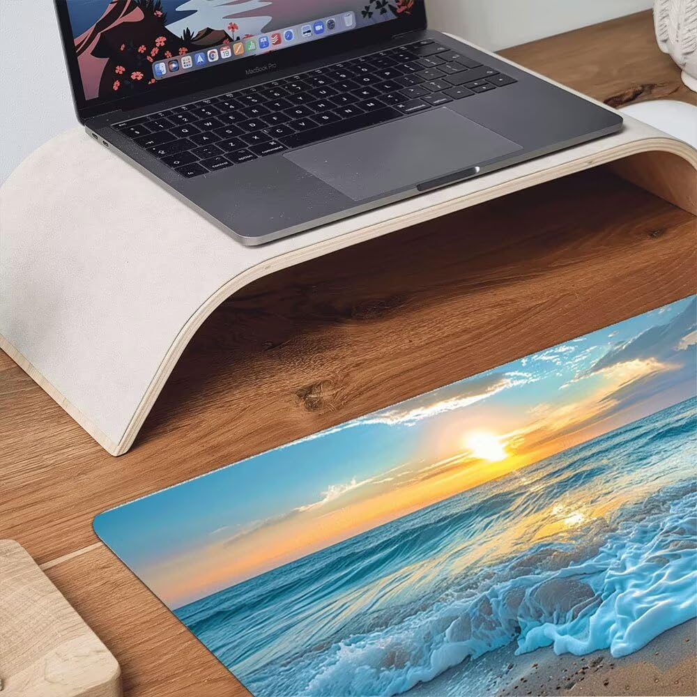 Podkładka pod mysz XXL Podkładka pod mysz na biurko 1800x900 mm poprawia precyzję i szybkość dzięki antypoślizgowej gumowej podstawie i zszytym krawędziom Trwała wygodna zabawa (Sunset Beach) xR8-680