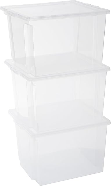 Iris Ohyama, Set of 3, Storage boxes, 10 L, with lid, stackable, garage, bedroom, living room - Useful Storage Box USB-SP - Transparent