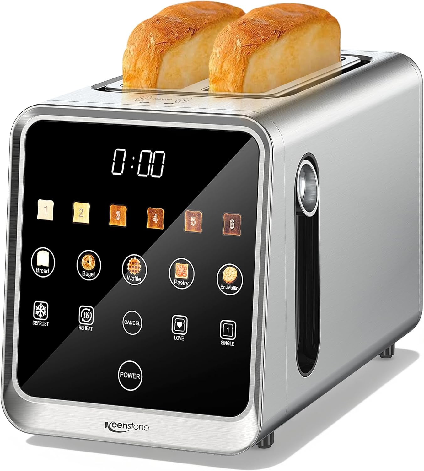 Keenstone Toaster 2 Slice, Digital Smart Toaster with TouchScreen, Dual Control Panel, Single Slot Toasting, Timer, Reheat & Defrost for Bagels, Bread, Waffles, Stainless Steel Kitchen Essentials Keenstone Toaster 2 Slice, Digital Smart Toaster with TouchScreen, Dual Control Panel, Single Slot Toasting, Timer, Reheat & Defrost for Bagels, Bread, Waffles, Stainless Steel Kitchen Essentials