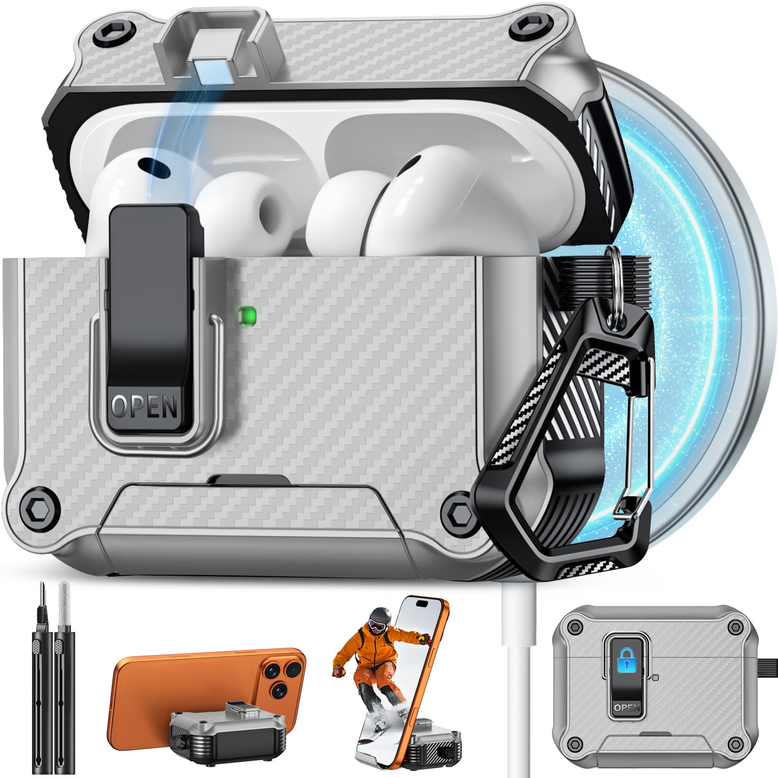 Pohgelan for AirPods Pro 3 Case with Safety Lock-Silver