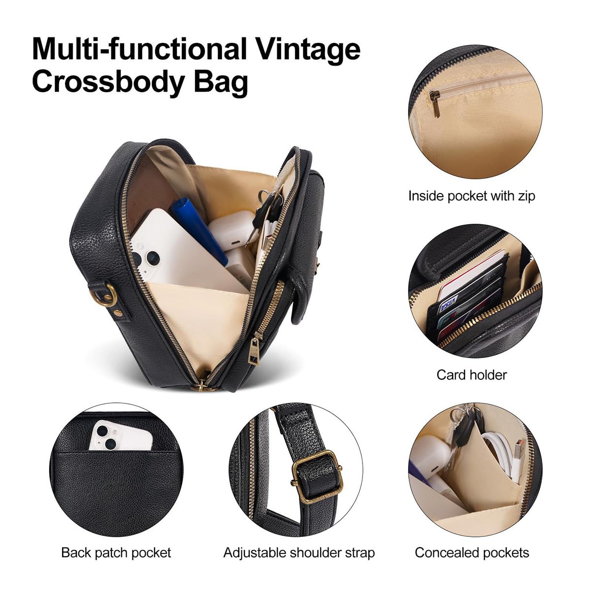 Bolsos cruzados de piel sintética para mujer, Bolso multifuncional de gran capacidad con múltiples compartimentos, Bolso bandolera