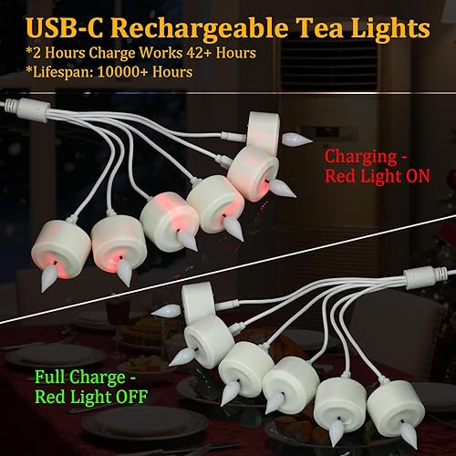 Miniatura 4 de PChero Velas de té recargables con temporizador remoto, 6 paquetes de velas LED parpadeantes sin llama con cable de carga USB y control remoto para