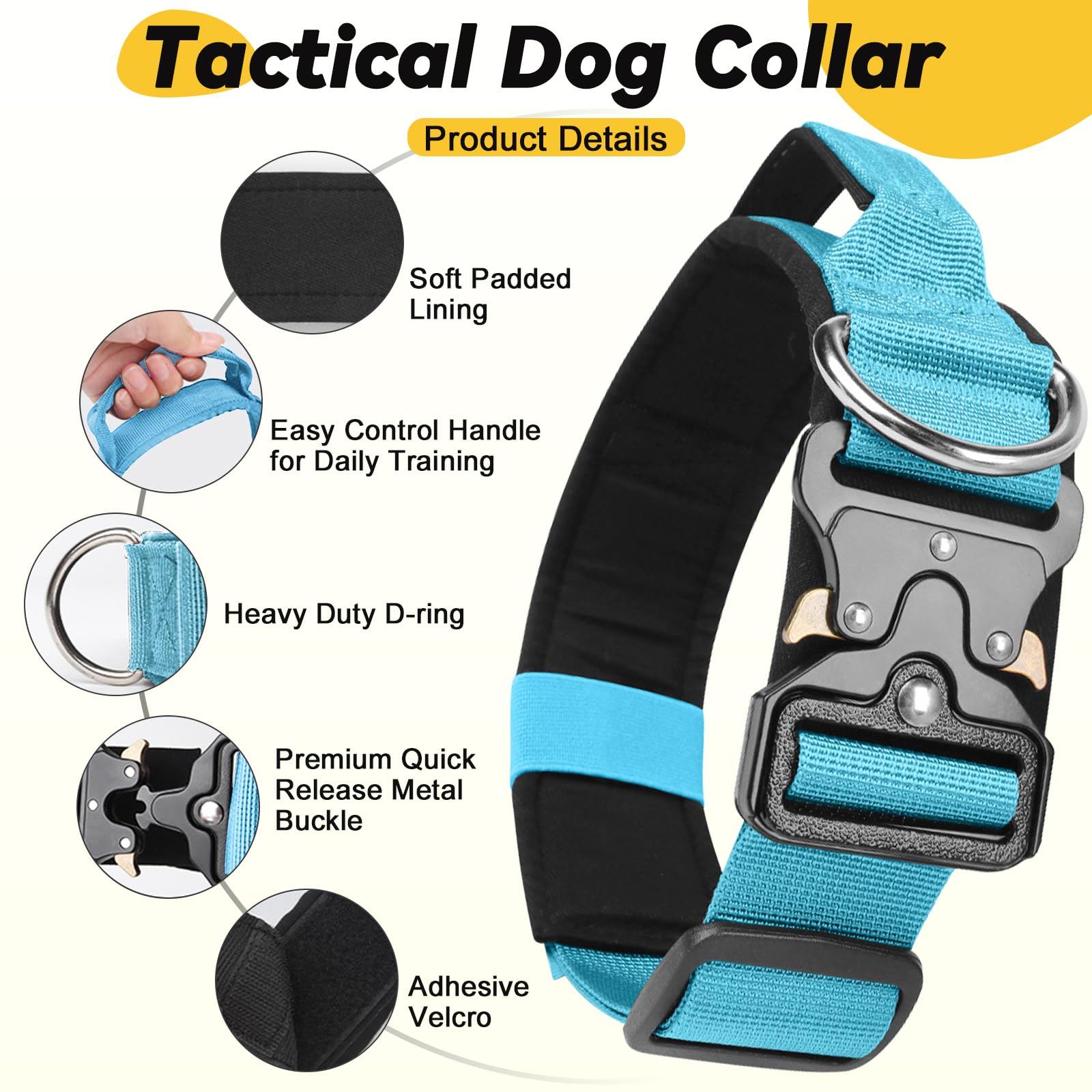 Tactical Dog Collar, Adjustable Heavy Duty Wide Thick Dog Collars with Quick Release Buckle - Image 2