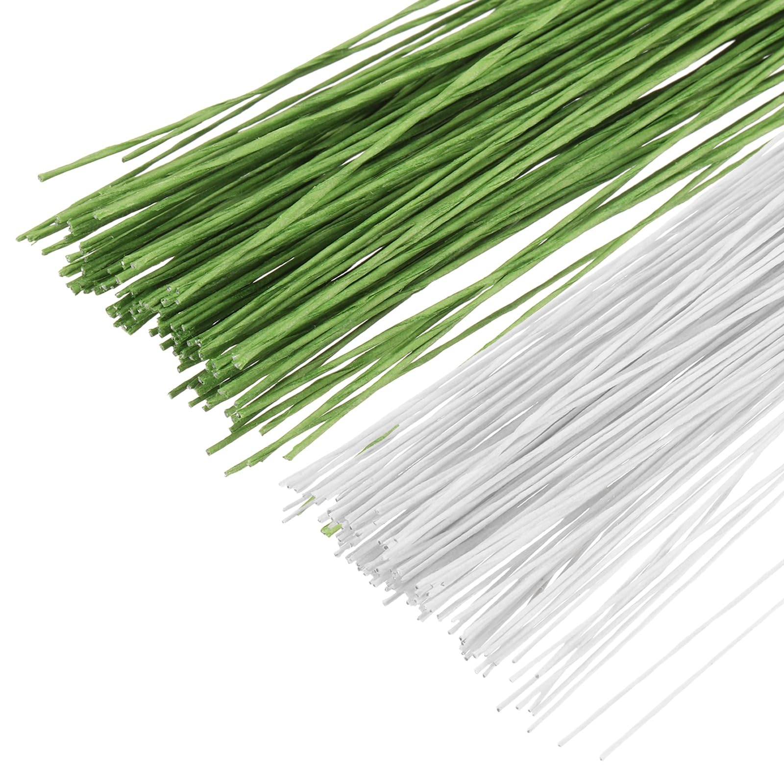 PATIKIL 200 Pcs 24 Gauge Floral Wire, 14 Inch Floral Stem Flower Paper Wrapped Wires for Flowers Crafts Bouquet Arrangement Supplies Wreath DIY Projects, White/Light Green