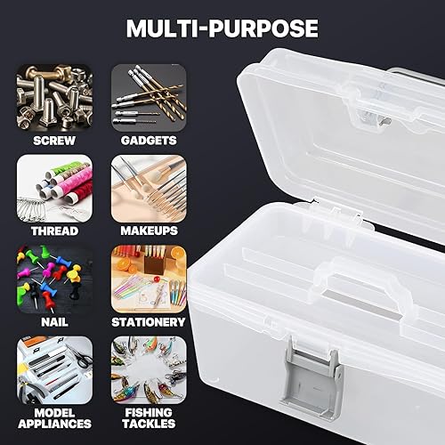 Miniatura 7 de MoNiBloom Organizador portátil de cajas de aparejos con bandeja extraíble, caja de herramientas de almacenamiento de plástico transparente
