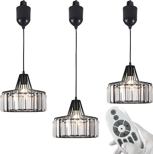 Miniatura 17 de Lámpara circular de cristal transparente, colgantes de iluminación de pista de halo de 3 pies con control remoto con bombillas de calor