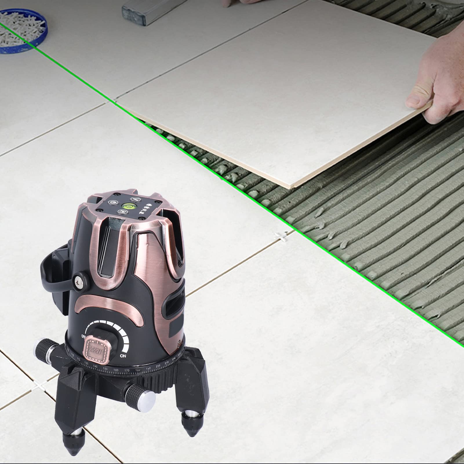 Livella ABS, Strumento per Incollare a Parete con Controllo Remoto a Luce Verde con Livellamento Automatico a 3° e Funzione di Allarme, per Pavimentazioni di Piastrelle e (seconda riga)