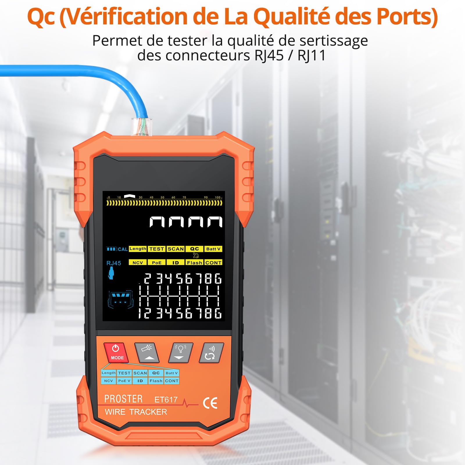 Proster Testeur de Câble Réseau PoE Testeur Numérique et Analogique avec Écran VA Couleur, Mesure de Longueur de Câble et de Tension, Câble RJ45 RJ11, Outil Multifonction pour Installation Réseau