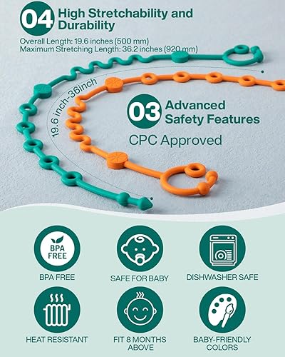 Miniatura 3 de Correas de juguete para bebé, soporte de juguete ajustable para accesorios de cochecito, clip de silicona para chupete, correa esencial de viaje
