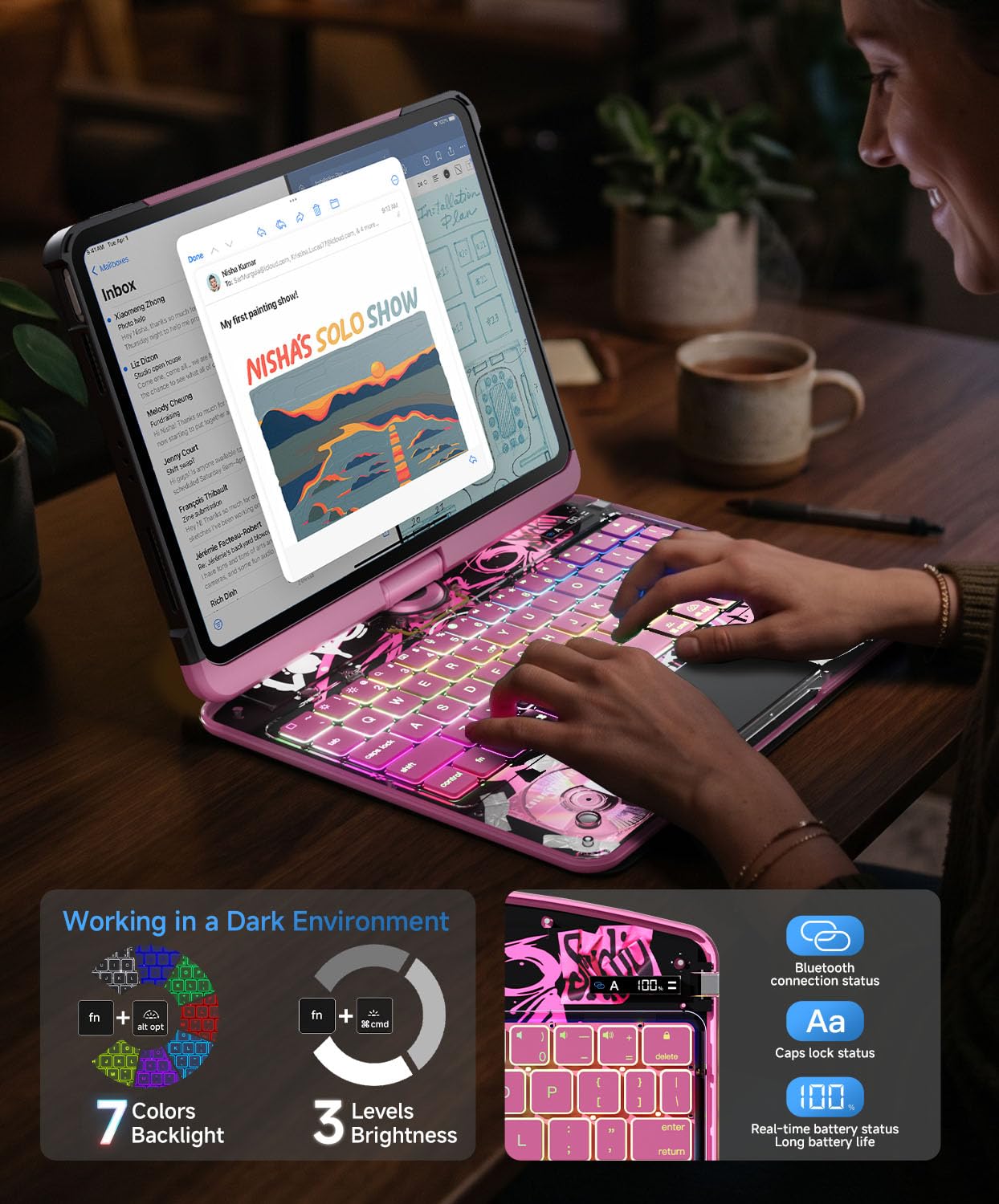 Funda con teclado para iPad Pro de 11 pulgadas (M5/M4, 2025/2024), iPad Pro de 11 pulgadas con trackpad multitáctil, rotación de 360° y soporte para lápices, rosa