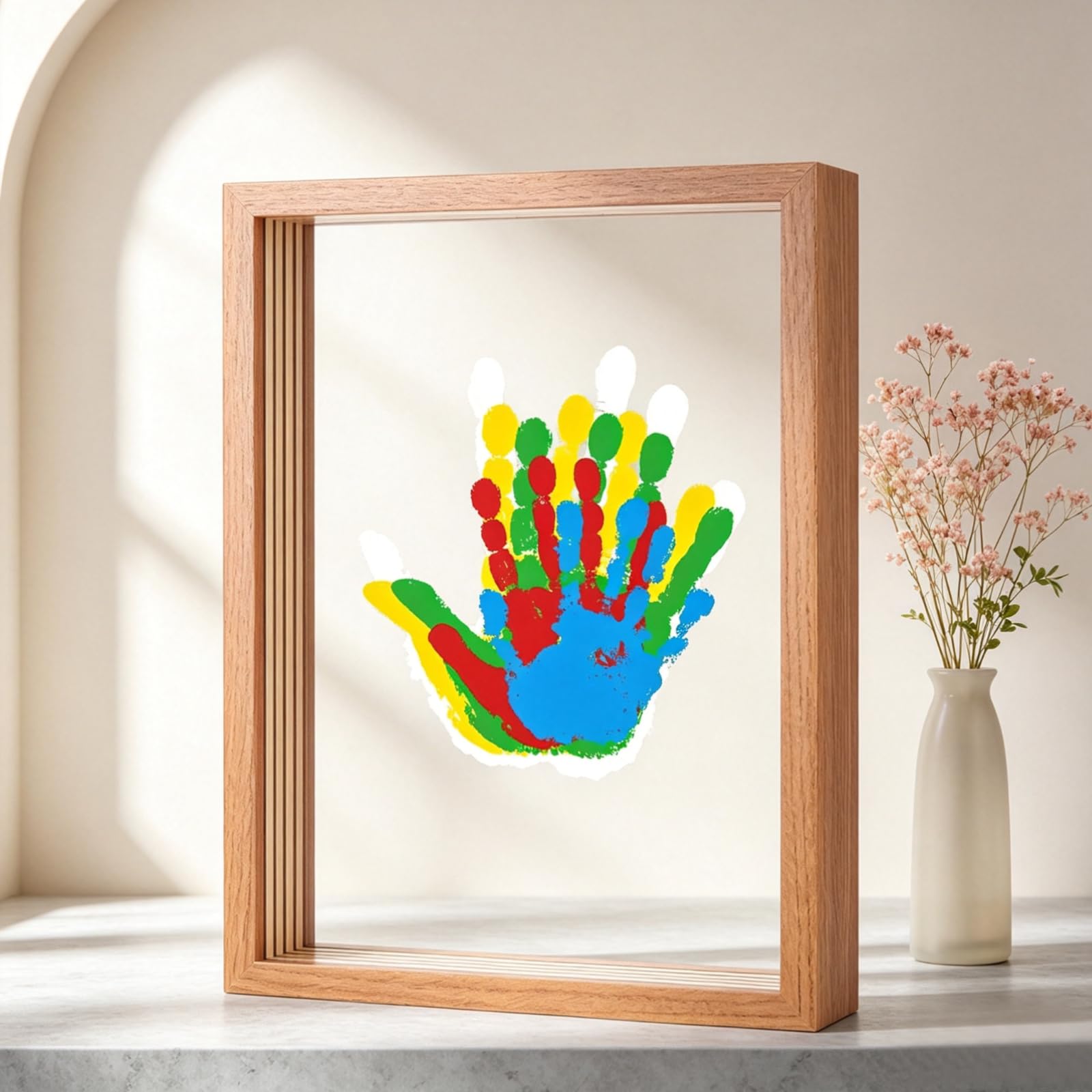 Family Handprint Art Kit with 4 Spaces – Brown Frame DIY Keepsake Paint Set
