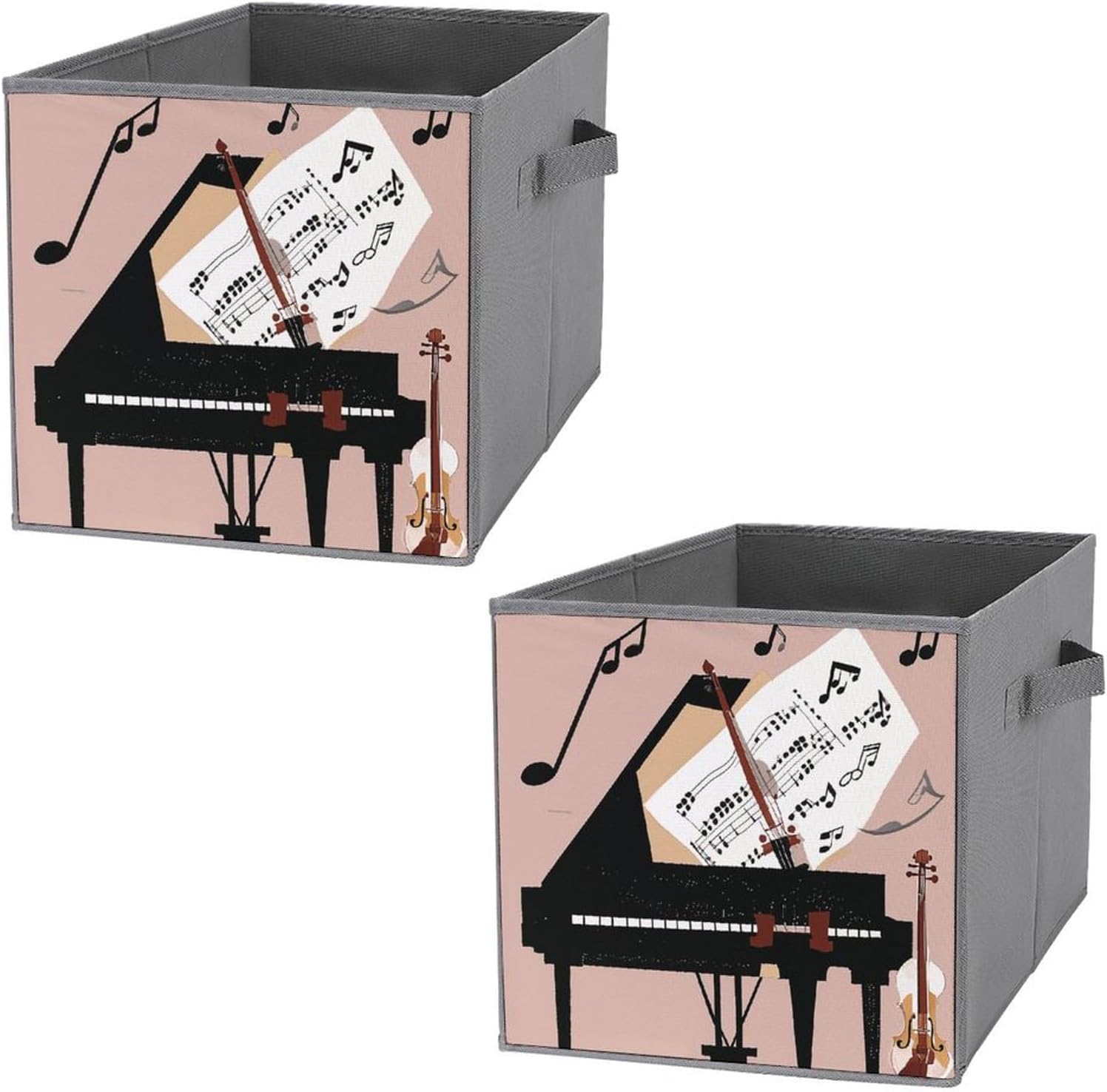 Piano Violin Music Notes Foldable Storage Box with Handles, Durable Oxford Storage Cubes, 2PCS Collapsible Closet Organizer for Home, Shelf, Office, Travel
