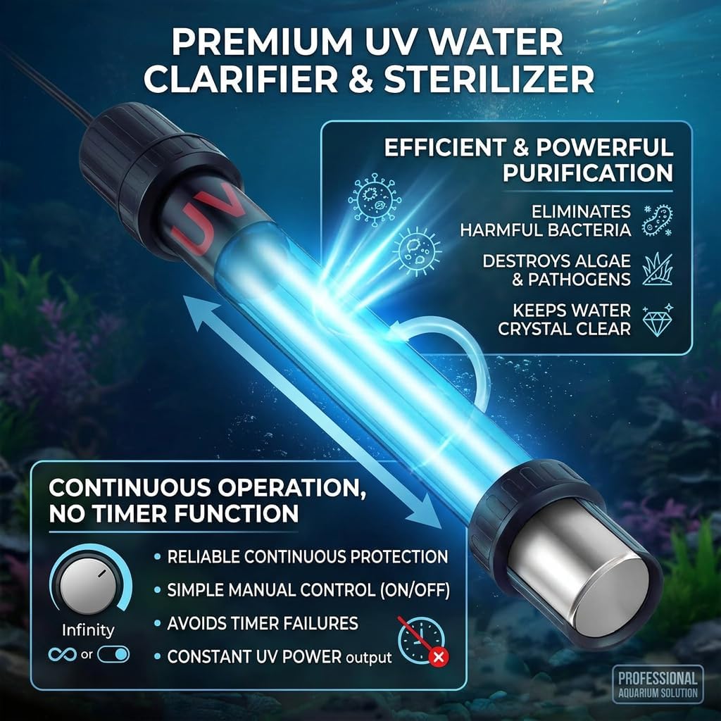 20W U-V Light Aquarium Clarifier for 100-1000 Gallon Fish Tank, Koi Pond & Pool，Swimming Pool, Green Water with Upgraded Quartz Glass Tube,Indoor & Outdoor Use