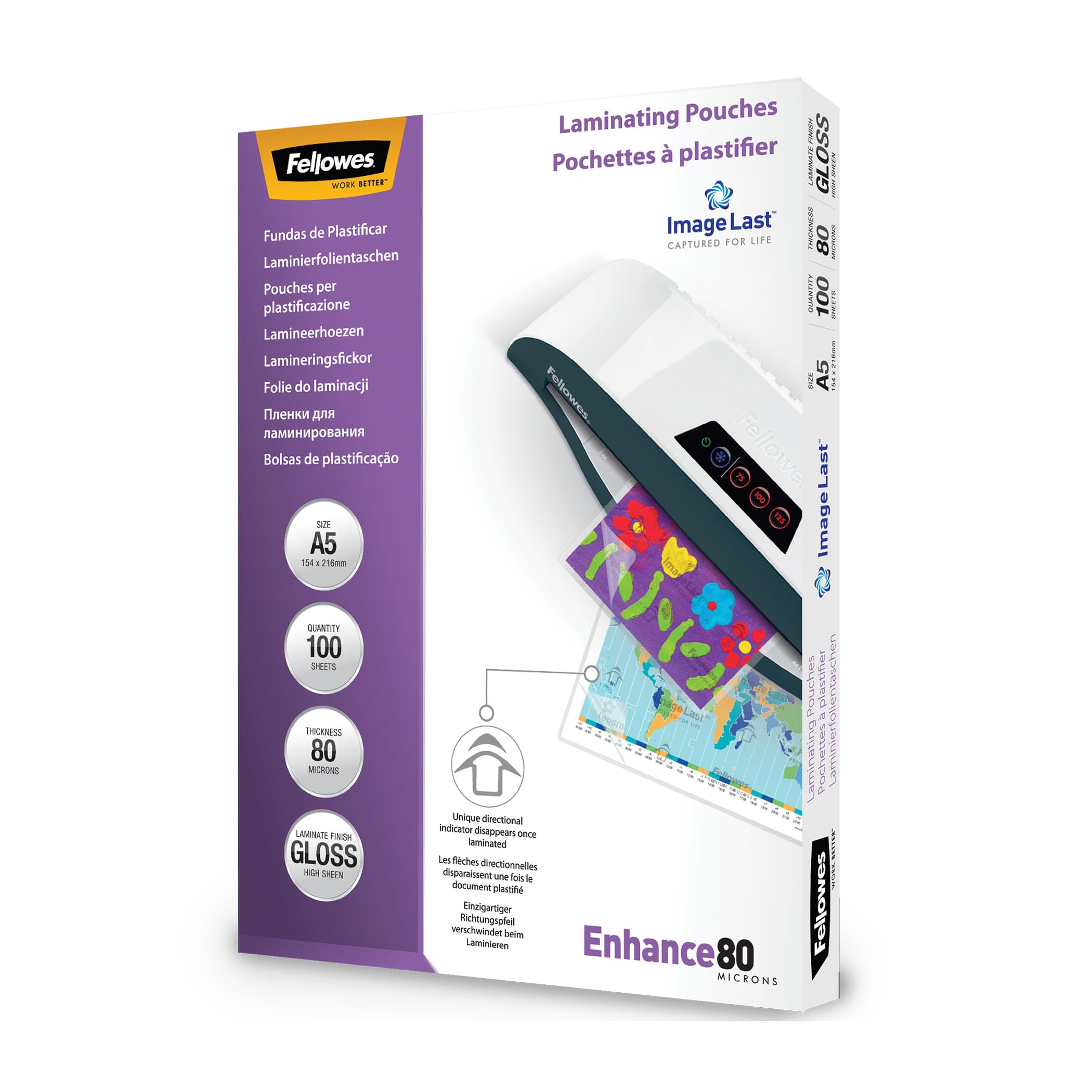 Bolsa de plastificar fellowes brillo din a5 80 micras pack 100 unidades