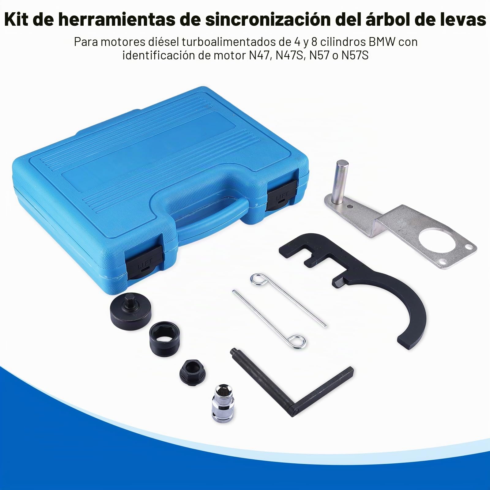 FreeTec 8pzs Kit Calado Distribución, Herramienta Cadena Distribución Motor Diésel, Utiles Calado Bloqueo Árboles de Levas Volante Motor Bomba de Combustible para BMW N47 N47S N57 N57S 320d 1.6 2.0