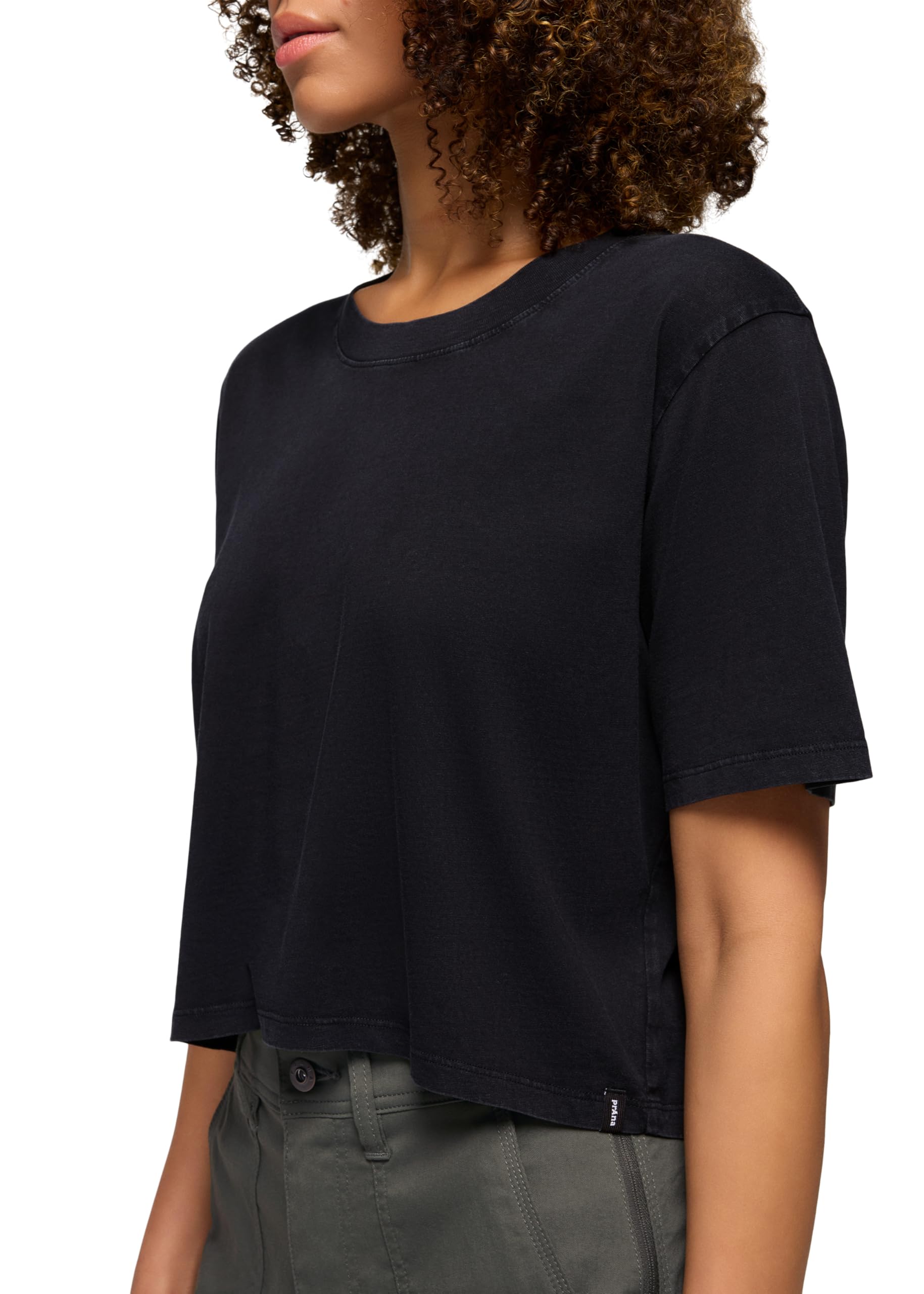 prAna Damska koszulka Crop Tee, czarna, M, Czarny, M