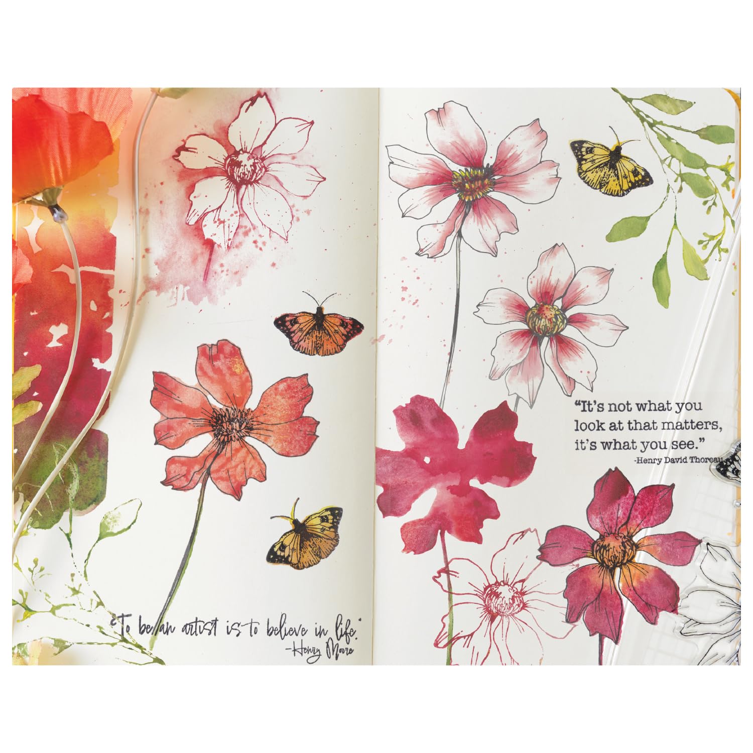 Sizzix Clear Rubber Stamp Set, Wild Blooms by Willow Wolfe, 11 Stamps