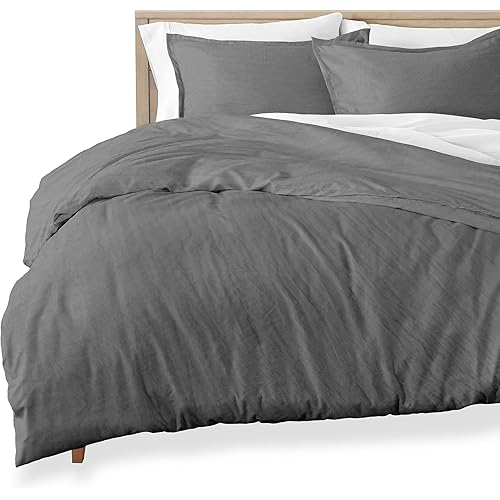 Bare Home Sandwashed Duvet Cover Oversized King Size - Premium 1800 Collection Duvet Set - Cooling Duvet Cover - Super Soft Duvet Covers (Oversized King, Sandwashed Grey)