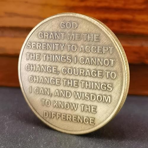 Miniatura 4 de Phoenix Rising Lucky Coin Serenity Prayer Sobriety Coin Regalos sobrios para hombres o mujeres, Medallón AA de recuperación de adicciones (paquete