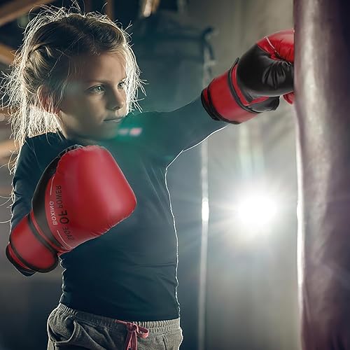 Miniatura 7 de Juego de guantes de boxeo y guantes de boxeo 3 en 1 para niños, almohadillas de boxeo con pelota refleja de boxeo, equipo de boxeo para niños para