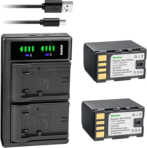 Kastar Paquete de 2 baterías BN-VF823 y cargador USB LTD2 de repuesto para JVC BN-VF808 BN-VF808U BN-VF815 BN-VF815U BN-VF823 BN-VF823U BN-VF915