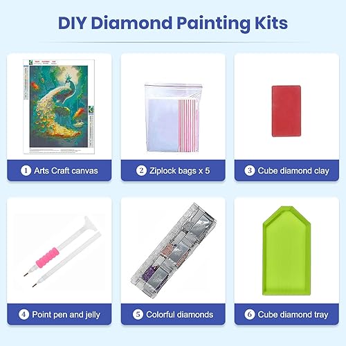 Miniatura 5 de SENQAO Kits de pintura de diamantes de pavo real para adultos, pintura de diamante 5D DIY 5D Diamond Painting Peacock in Forest Diamond Art Kits