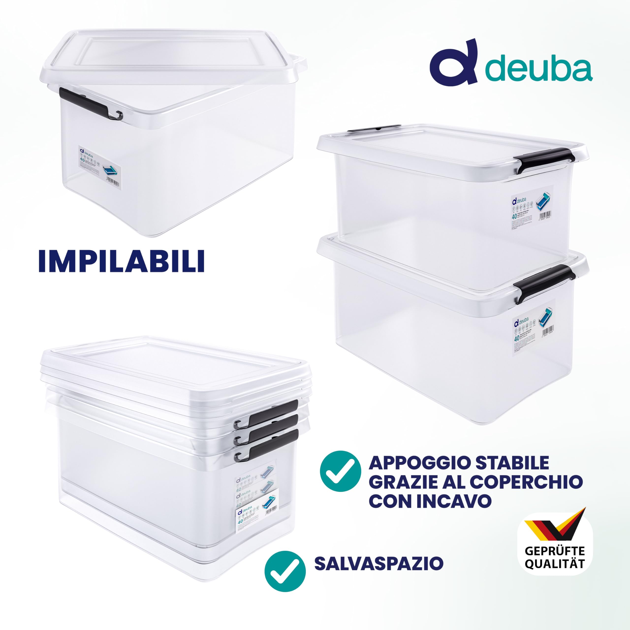 Deuba® 8x Contenitore Trasparente 40L con Coperchio BPA Free Scatole Impilabili Scatola Organizer Cucina Congelatore Contenitori Plastica Box