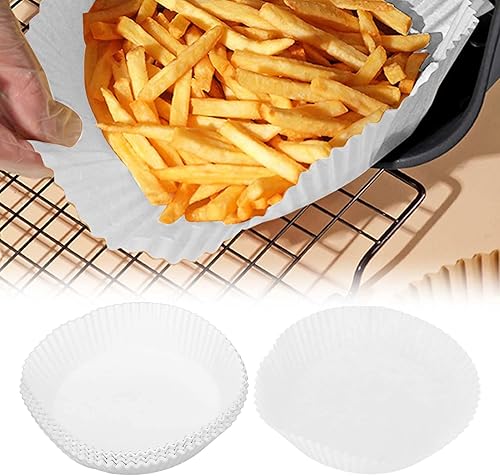 100 forros para freidora de aire, 6.3 x 1.8 in, color blanco, antiadherente, bandeja de papel de aceite, forro redondo para hornear freidora de