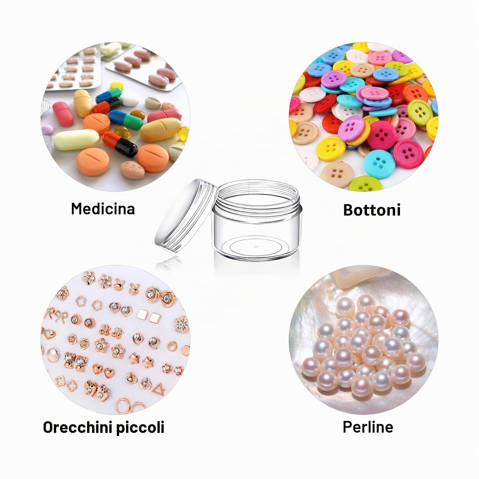 5ml Barattolini plastica piccoli con tappo, 42 pezzi Vasetti mini con etichette e spatola, mini contenitori trasparenti per creme da viaggio campioni cosmetici, crema per labbra, nail art