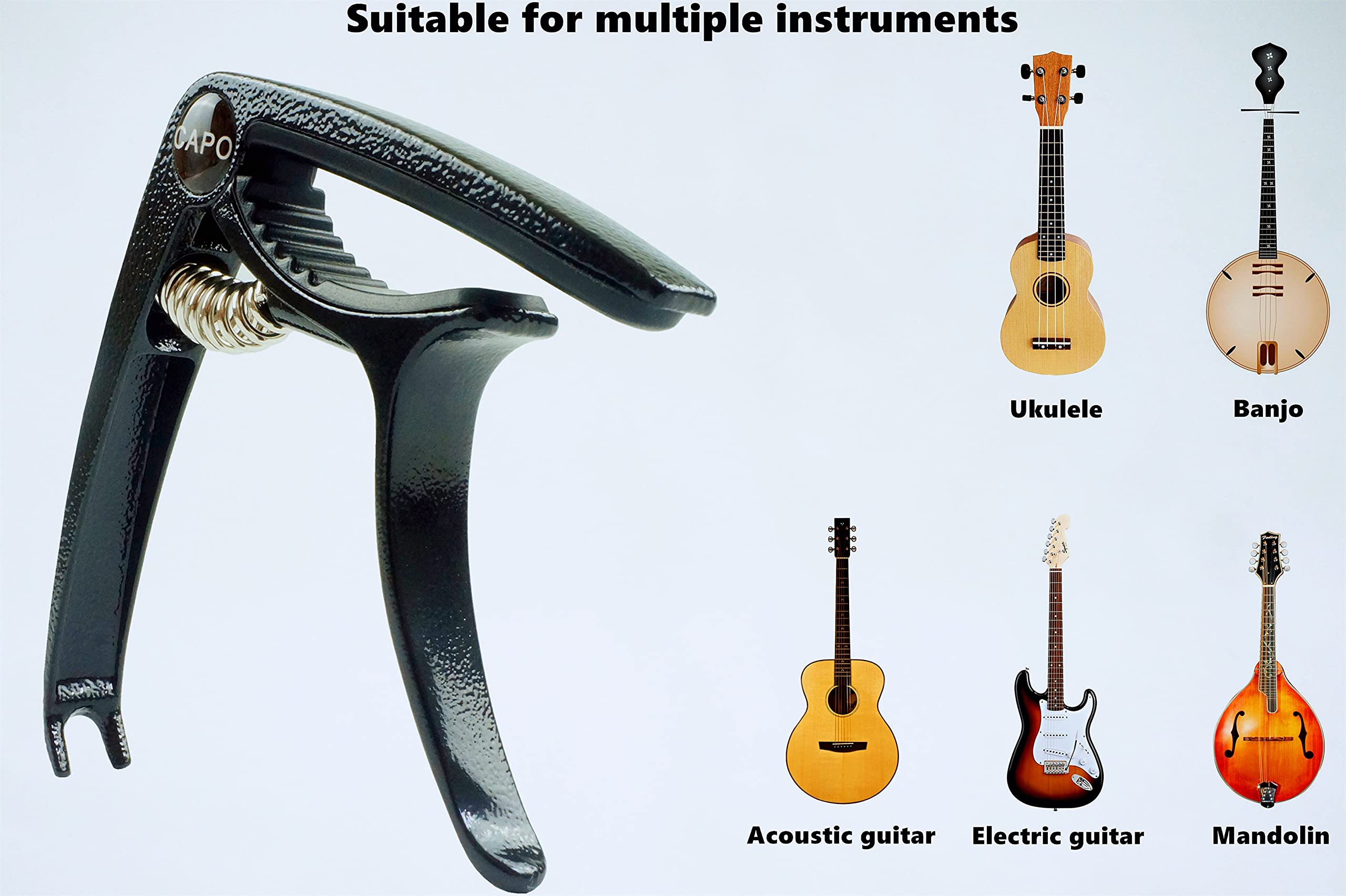 MOKOTEX - Cejilla ligera de aleación de zinc para guitarras acústicas y eléctricas, bajo, mandolina, banjo, ukelele (negro)