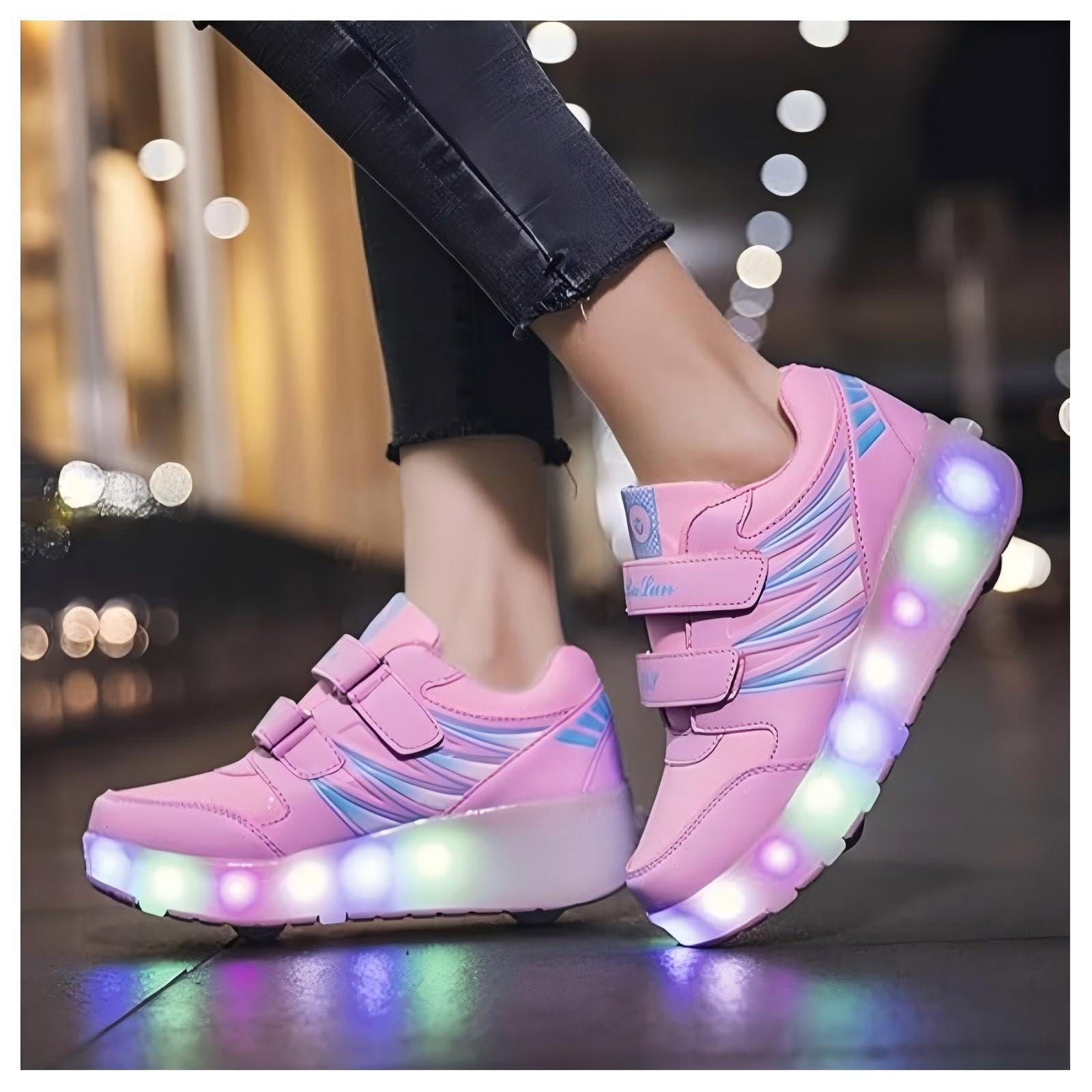 Niños Zapatos con ruedas LED Brillante Zapatillas con USB Recargable Doble Rueda Exterior Monopatín