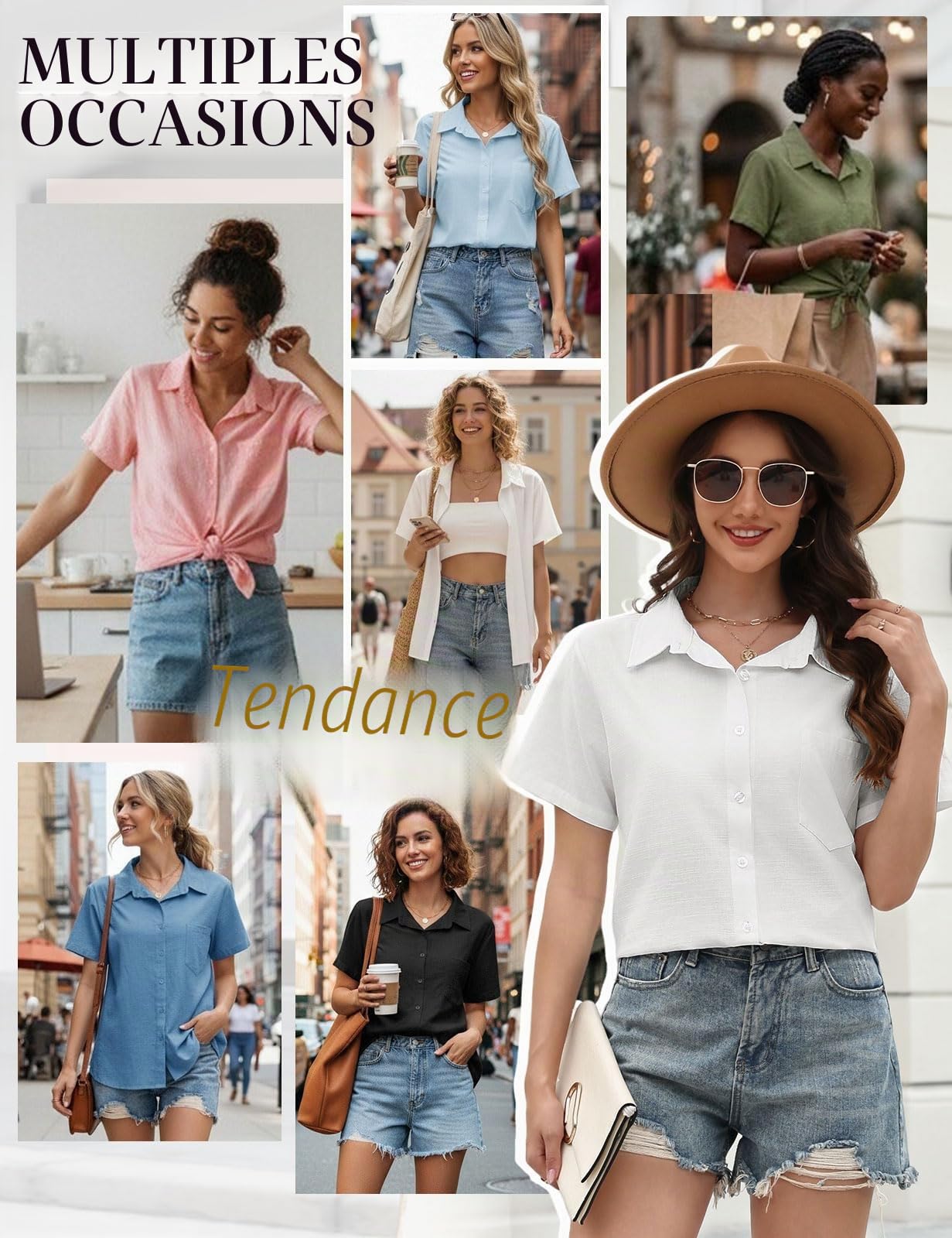 Chemise Femme Manche Courte Chemisier Chic et Élégant Blouse Coton Lin Haut Été Tops Col en V Tunique D'été avec Boutons Décontractés T-Shirt Ample Couleur Unie