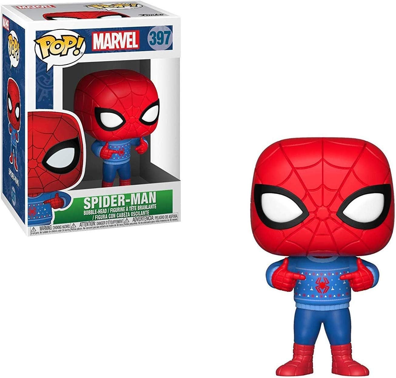 Spider-Man POP Marvel: Holiday with Ugly Sweater Funko Pop! Vinyl Figure (Bundled with Compatible Pop Box Protector Case), Multicolor, 3.75 inches