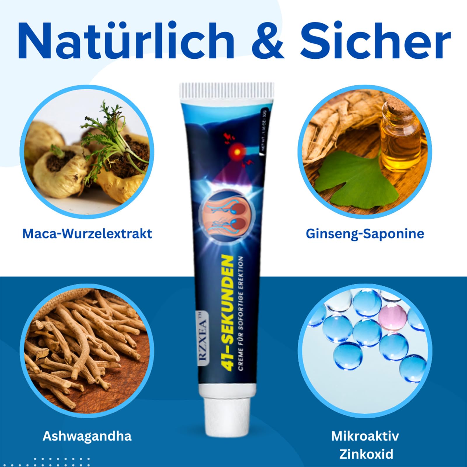 RZXEA 41-Sekunden-Creme für Sofortige Erektion, Rzxea Instant Erection Cream, Stimulierend & Durchblutungsfördernd, Enhance Masculine Charm with Fast-Acting Results (4 Stück)