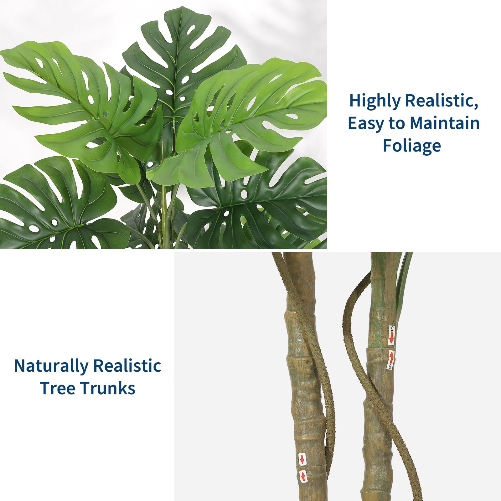 GarveeHome 150 cm grande monstera artificiale realistica, pianta da interno con vaso, muschio, multi ramo e fogliame, senza manutenzione, albero artificiale decorativo per soggiorno, ufficio, balcone