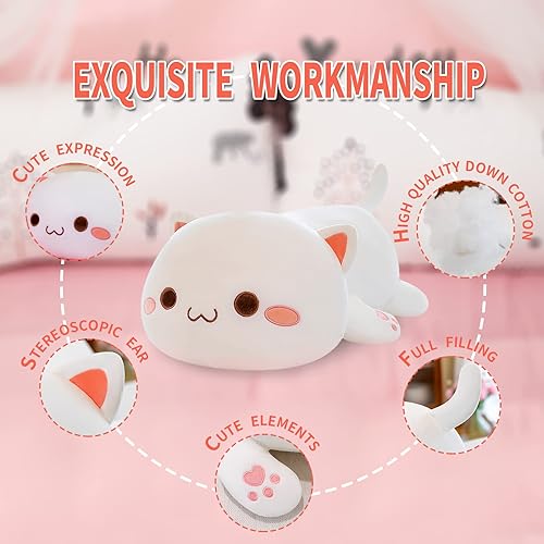 Miniatura 6 de YUFU Animales de peluche de gato, almohada de felpa suave de gato Kawaii, juguete de peluche para niños y niñas, decoración de habitación (ojos
