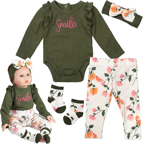 Miniatura 2 de Ropa de muñeca Reborn de color verde oliva, adecuada para muñecas recién nacidas de 20 a 22 pulgadas, set de regalo para niños y niñas