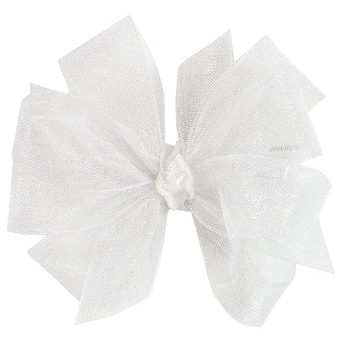 Wee Ones Arco doble de organza para niñas en un clip WeeStay con nudo central de satén, pequeño, blanco