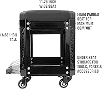 Vista 3 de OEMTOOLS 24994 Asiento de arrastre para taller, taburete con almacenamiento de herramientas, taburete mecánico para trabajo en garaje, capacidad